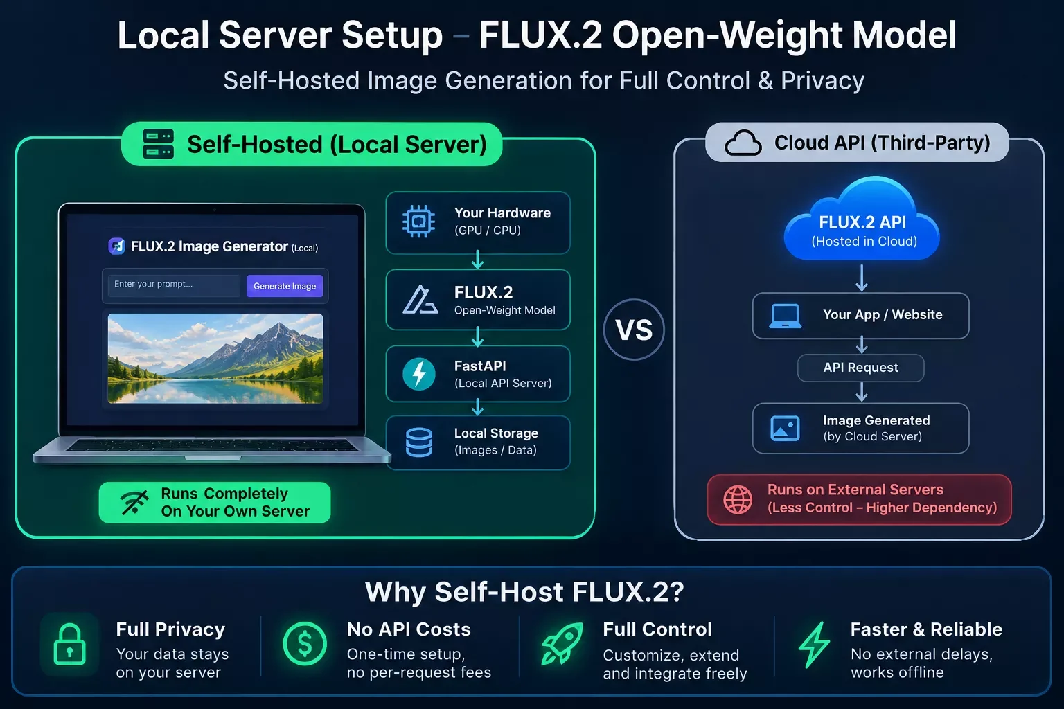 Local server setup running FLUX.2 open-weight model for self-hosted image generation